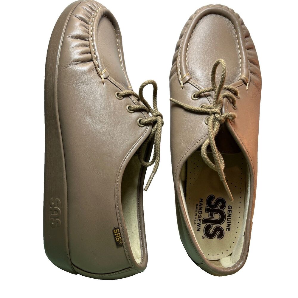 SAS Siesta Women's Tan Mocha Leather Lace Up Comfort Loafers Shoes Sz 10 Wide